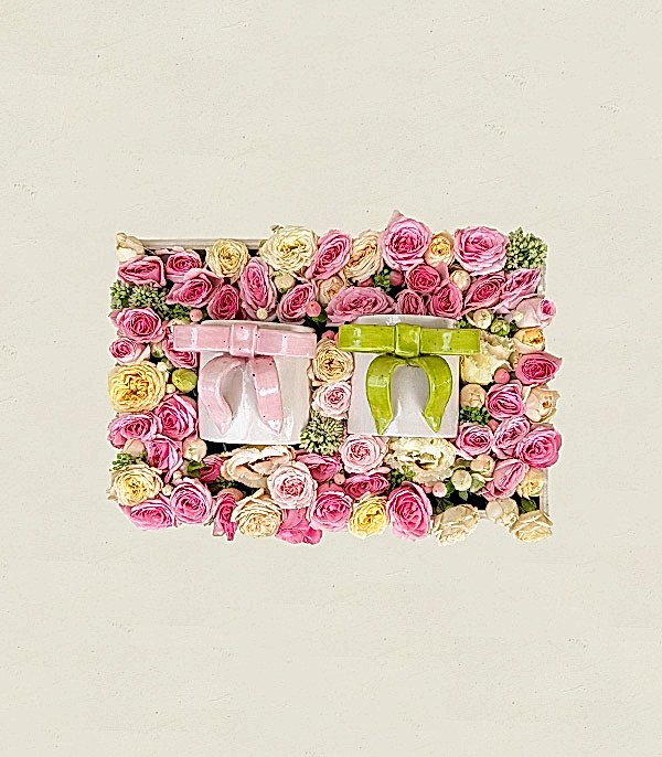 Ribbon Bow Deluxe El İşi Seramik Mug Çiçek Hediye Kutusu