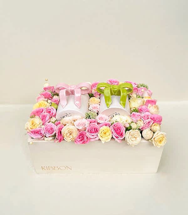 Ribbon Bow Deluxe El İşi Seramik Mug Çiçek Hediye Kutusu