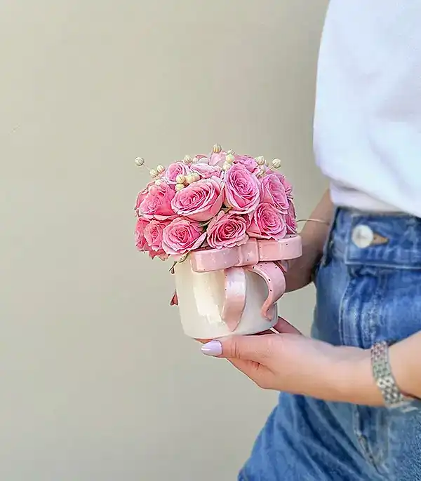 Ribbon Bow Pembe El İşi Seramik Mug Mini Aranjman