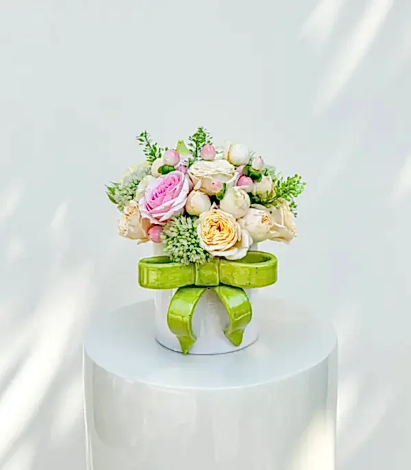 Ribbon Bow Yeşil El İşi Seramik Mug Mini Aranjman