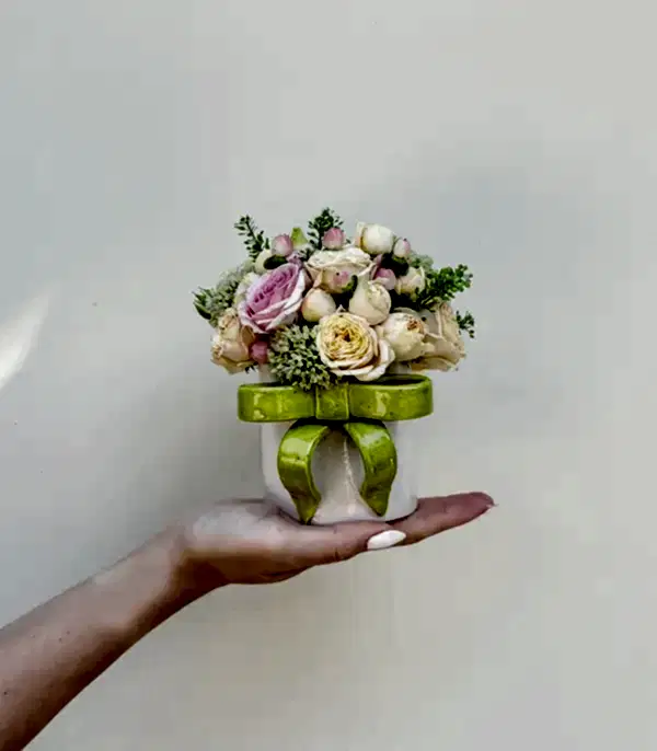 Ribbon Bow Yeşil El İşi Seramik Mug Mini Aranjman