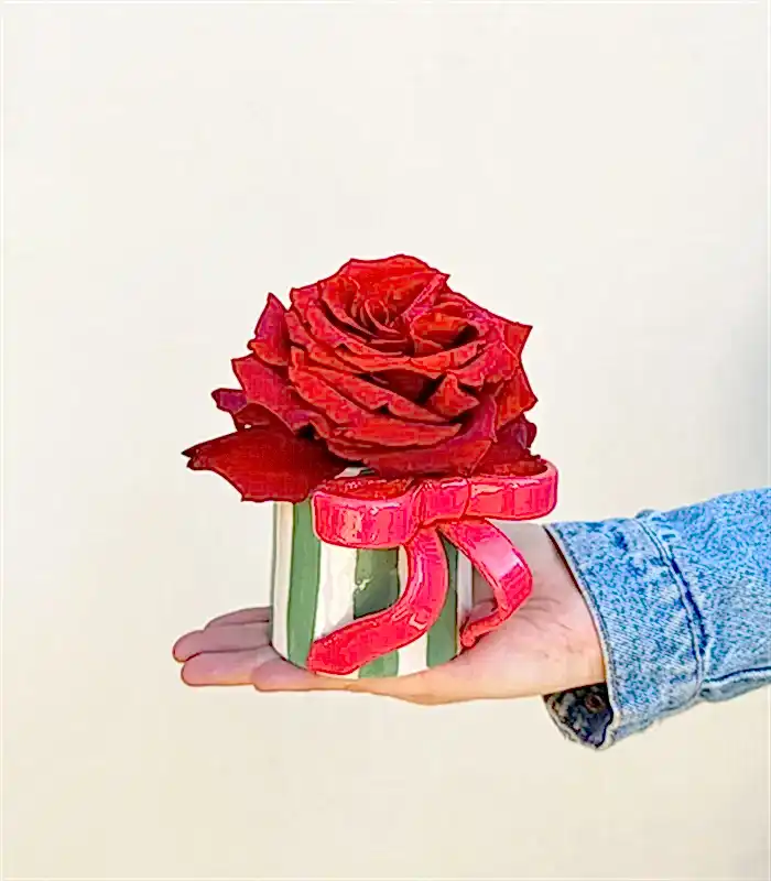 Ribbon Valentines Bow El İşi Seramik Mug Kırmızı Gül
