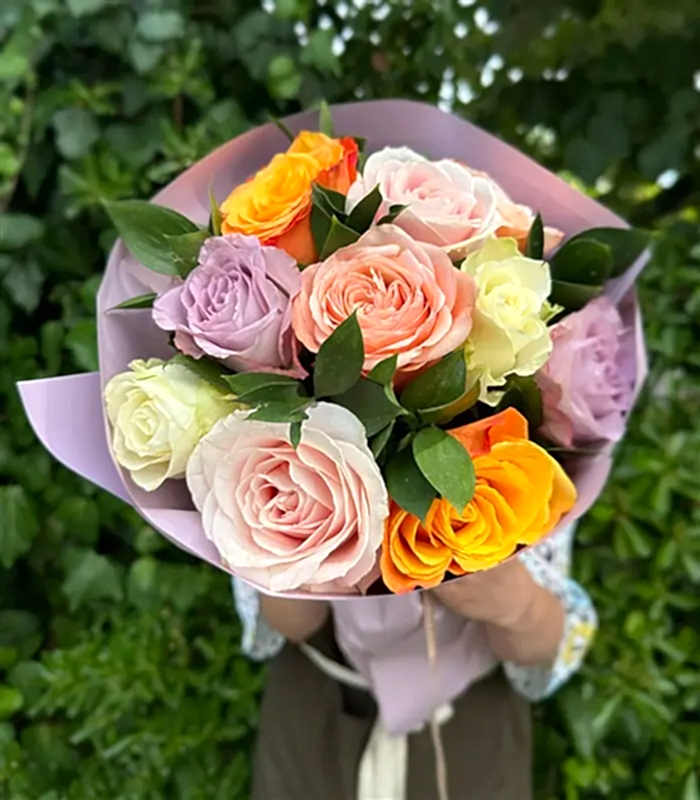 Rose Lover Renkli Gül Buketi Lila Somon Pembe Turuncu