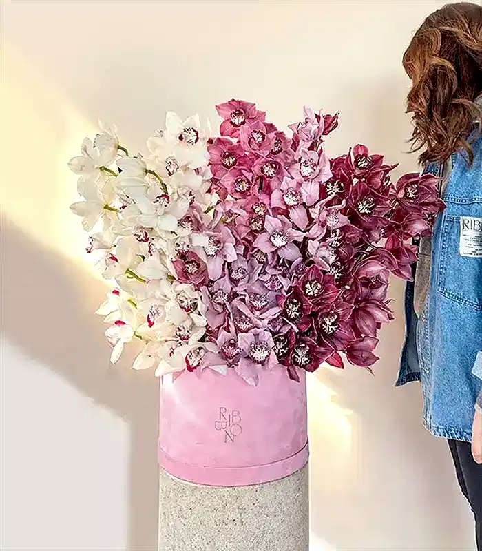 Royal Deluxe Şeker Pembe Kutuda Cymbidium Orkide Aranjmanı