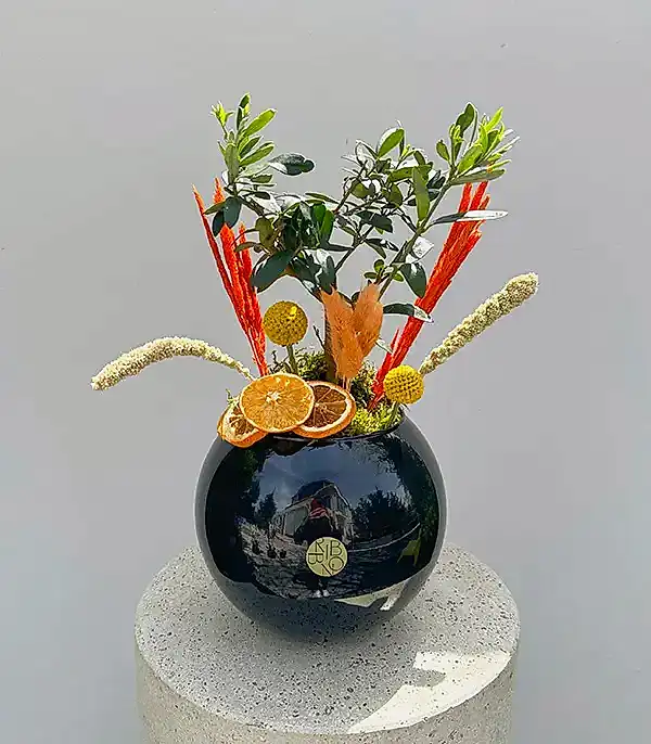 Siyah Cam Vazoda Zeytin Ağacı