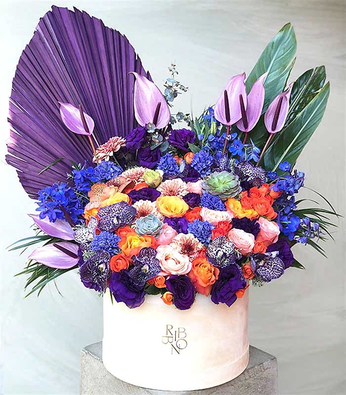 Sophia Loren Turuncu Mor Royal Deluxe Kutuda Çiçek