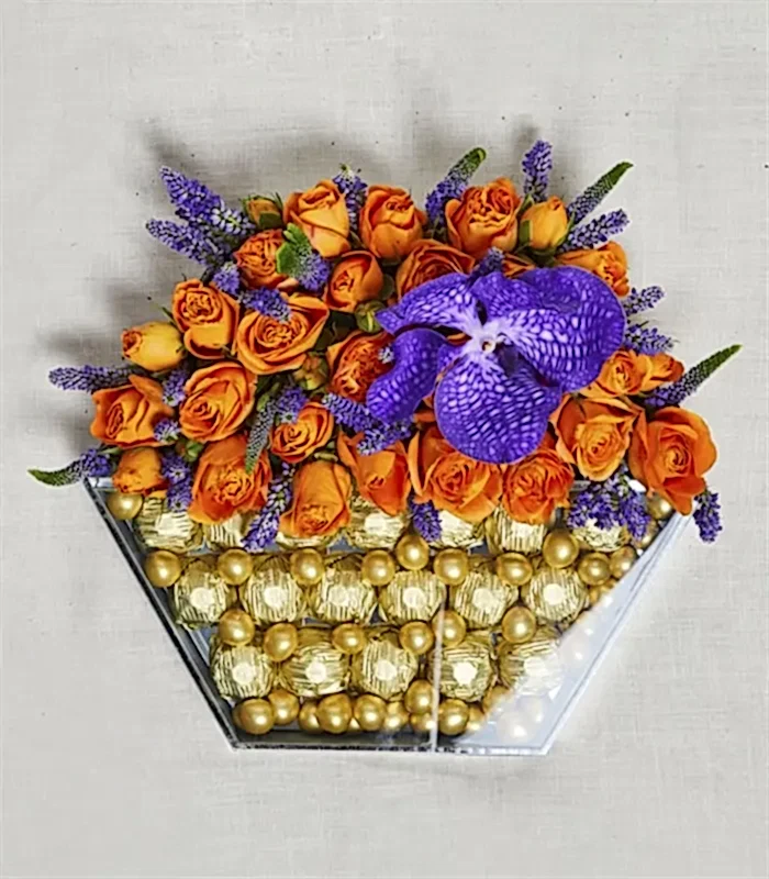 Turuncu Deluxe Yıldız Altıgen Ayna Çikolata Tepsisi