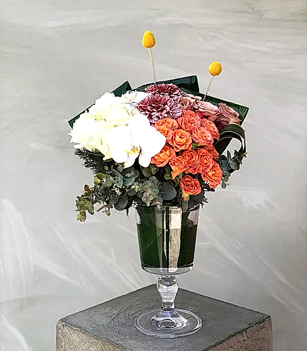 Turuncu Gül Beyaz Gül Cappucino Vazo Aranjman