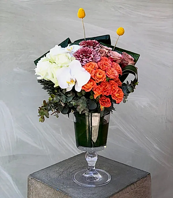 Turuncu Gül Beyaz Gül Cappucino Vazo Aranjman