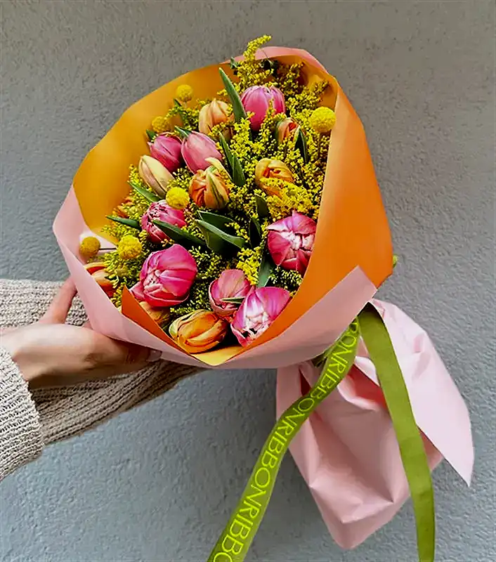 Turuncu Lale Pembe 20 Lale Buketi