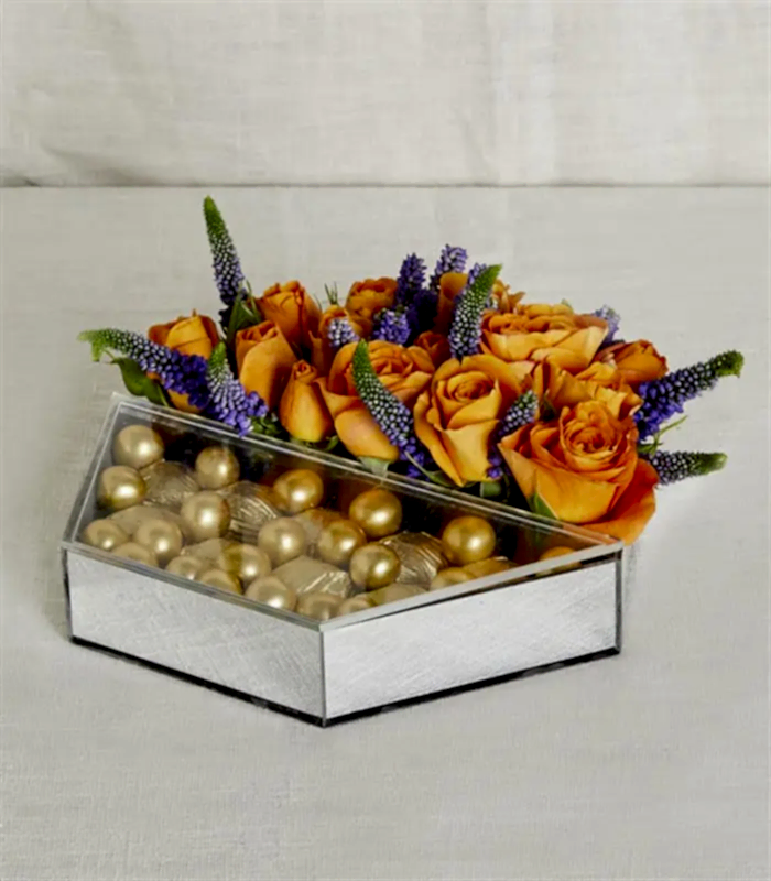 Turuncu Luxe Yıldız Altıgen Ayna Çikolata Tepsisi