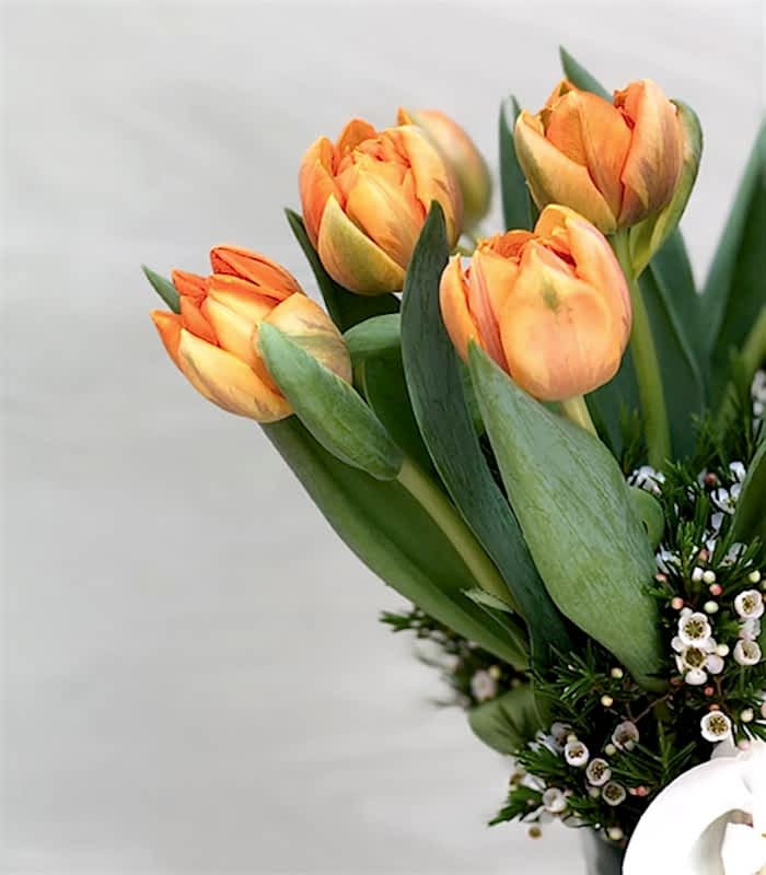 Vazoda Turuncu Laleler ve Orkide