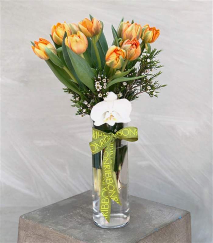 Vazoda Turuncu Laleler ve Orkide